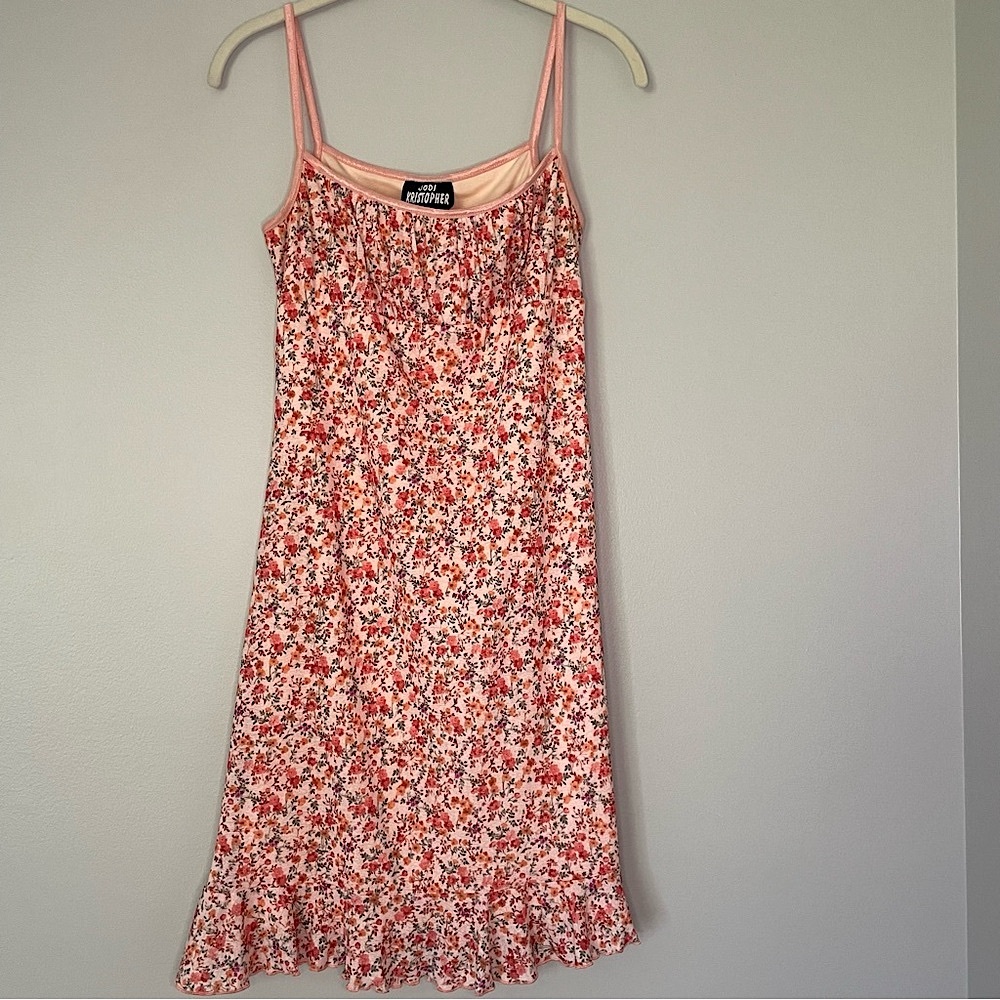 Jodi Kristopher Y2K Vintage Pink Floral Print Spaghetti Strap Mini Dress